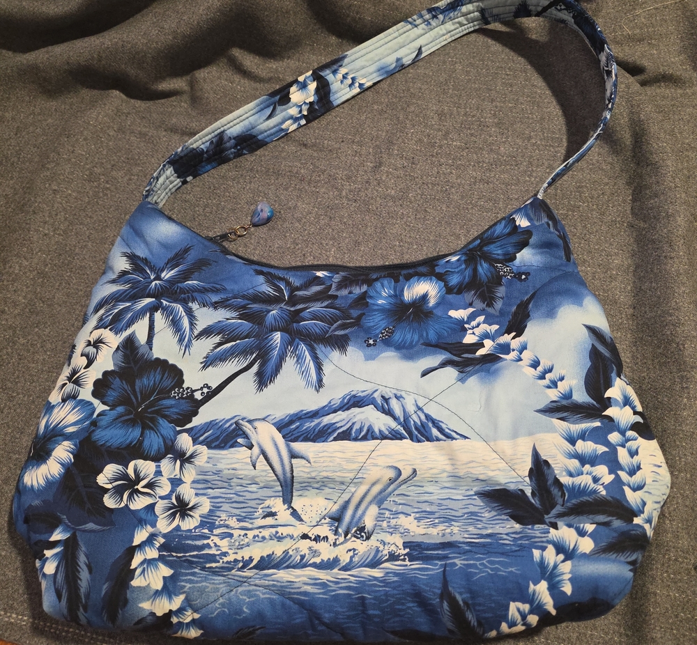 Blue Tropical Print Hobo Bag